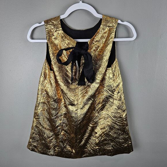 J.Crew Collection Metallic Gold Black Evening Blouse Tank Top Size XS - Picture 2 of 7